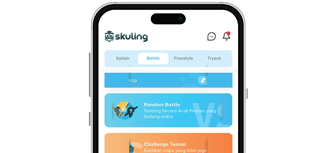 Tampilan menu Battle di aplikasi Skuling