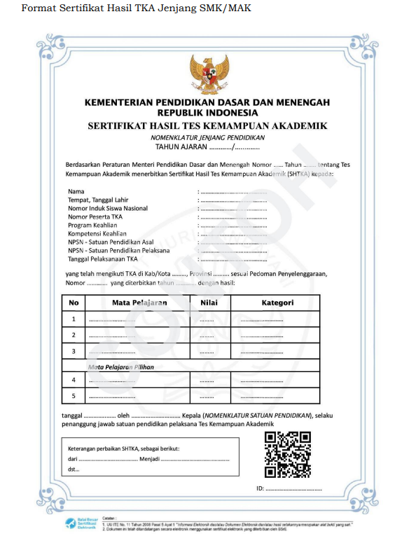 contoh sertifikat TKA SMK/MAK