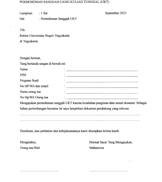 contoh surat permohonan banding UKT
